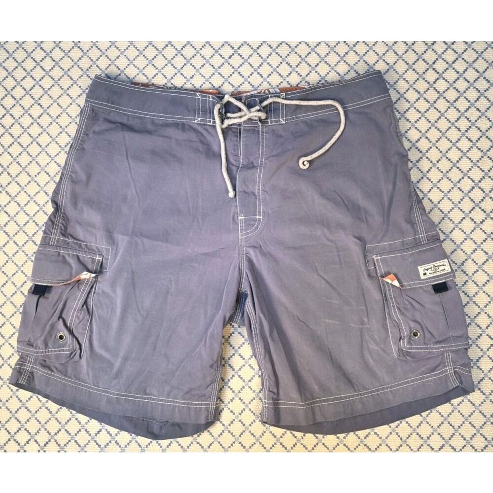 J Crew Men's Size 36 Swim Trunks Blue Gray Tie Pockets Beach Surfing Resort